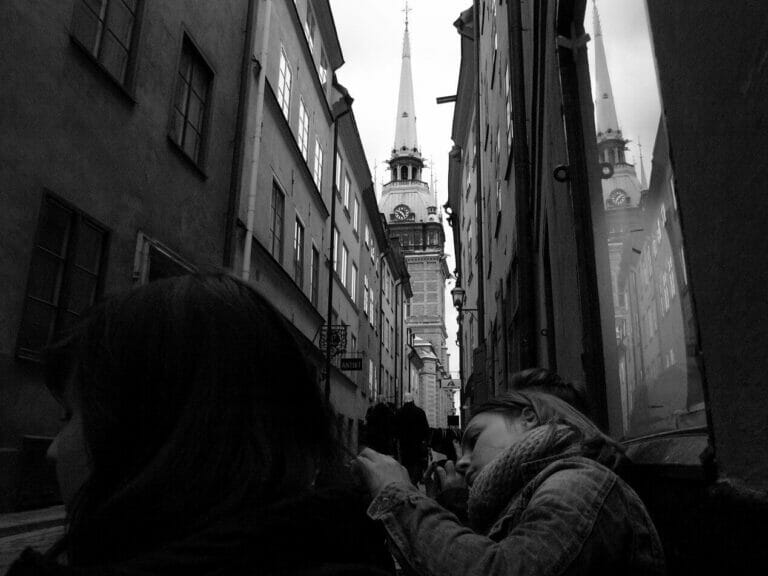 A picture of my German friends and my favorite place in town, Gamla Stan.